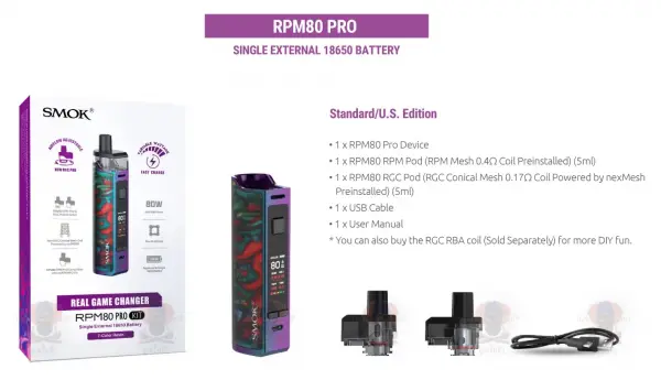 บุหรี่ไฟฟ้า pod system Smok rpm 80 Pro จากค่าย Smok อันเลื้องลื้อที่เรียกได้ว่าเป็น PodMod อย่างแท้จริง ด้วยความที่เจ้าตัวนี้มาพร้อมลูกเล่นที่เยอะ และสามารถเล่นคอยด์ได้ทั้ง RPM และ RGC จึงทำให้เป็นพอดอีก 1 ตัวที่น่าจับตามองและเป็นที่สนใจมากมาย