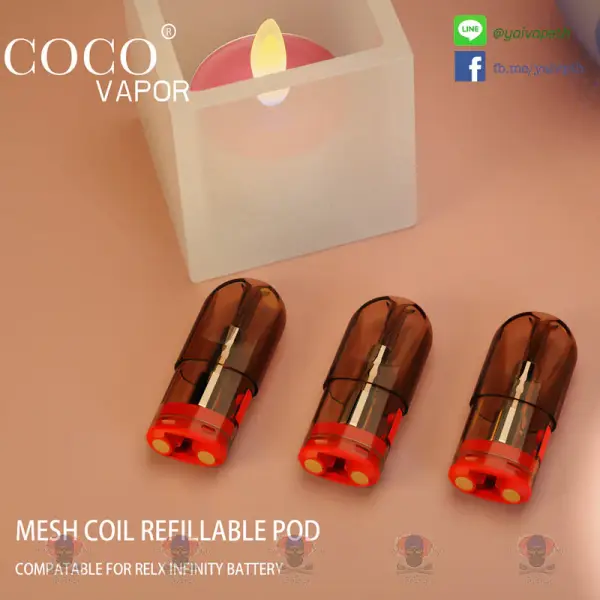 Coco Vapor Infinity Empty 2 ml สำหรับใครที่อยากลองน้ำยาใหม่ ต้องตัวนี้เลยสามารถซิ้อน้ำยามาเติมเองได้ ก็ใช้ Relx Infinity และ Essential Device refill